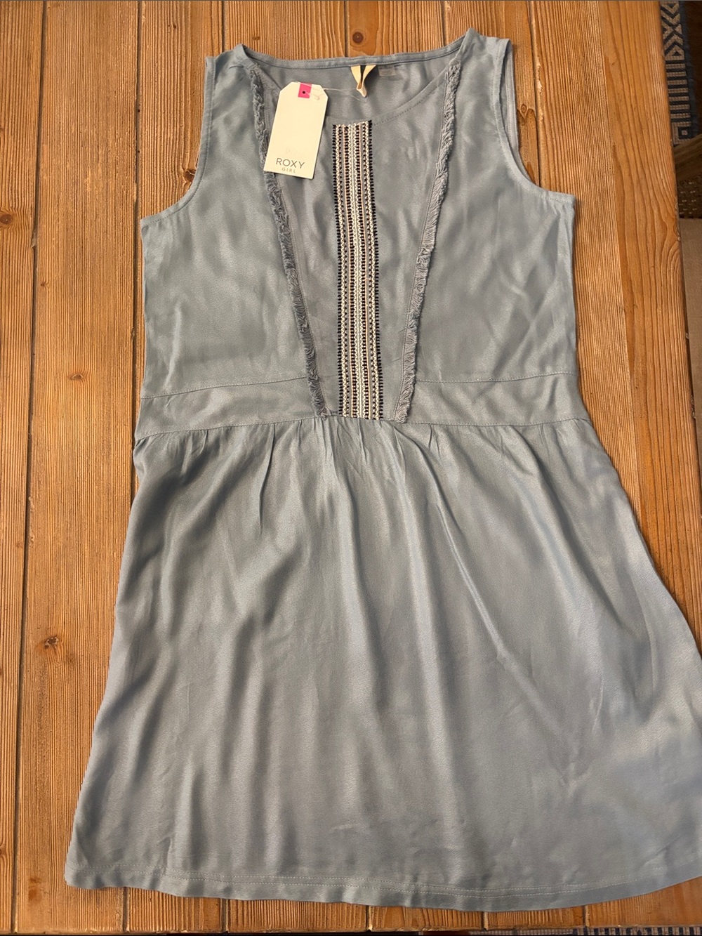 Roxy Light Blue Sleeveless Crochet-Trim Dress